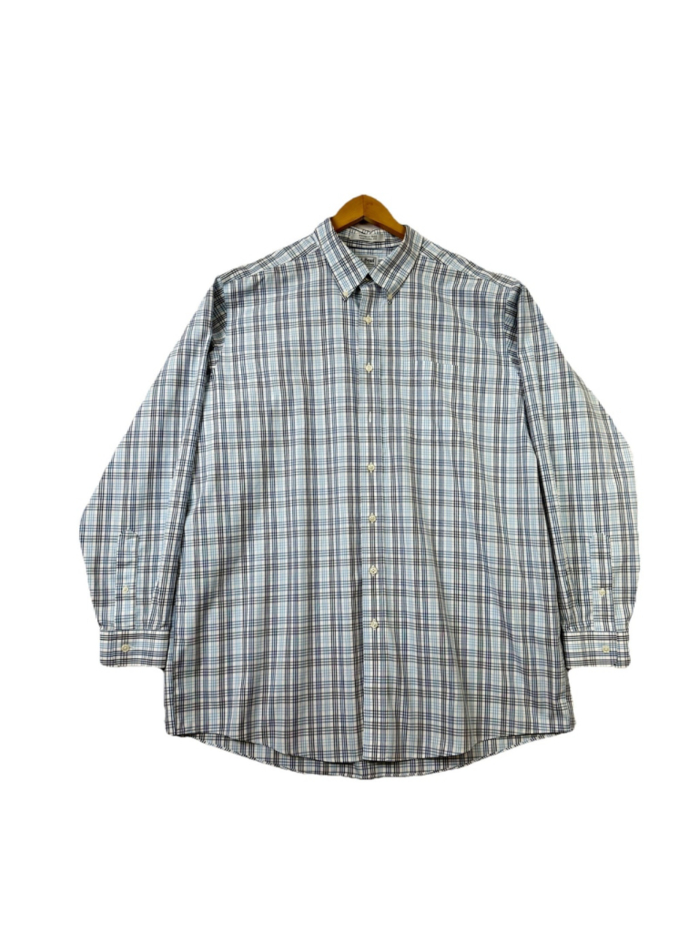 L.L.Bean Wrinkle Free Shirt 17 1/2 Blue Check Traditional Fit Button Down Men 36